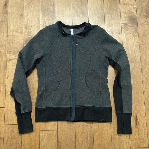 Lululemon Women’s Scuba Hoodie Detachable Hood 10 Heathered Black cotton fleece - Picture 14 of 15